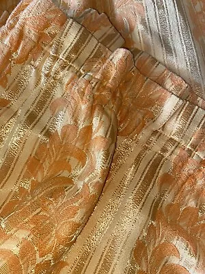 £43.99 • Buy Vintage Curtains Heavy Shiny Yellow Floral W56 D70 Unlined 1970’s Woven Silk
