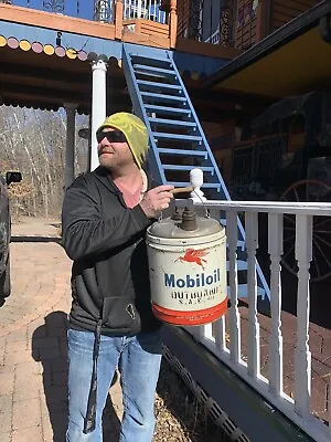 Vintage Rare Mobil Outboard Oil 5 Gallon Can Sign With Pegasus Graphics Gasoline • $324