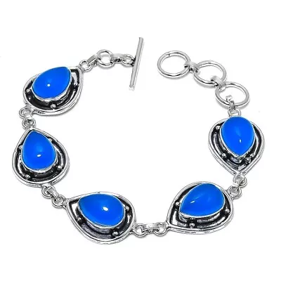 Blue Chalcedony Gemstone Handmade 925 Sterling Silver Jewelry Bracelet Sz 7-8  • $9.99