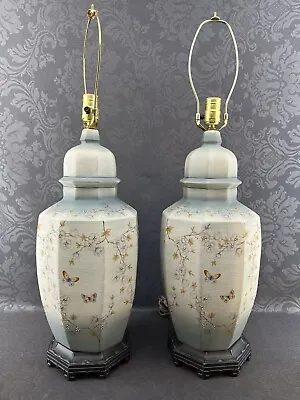 One Vintage Asian Oriental Chinese Chinioserie Ceramic Table Lamps Butterfly 29” • $80