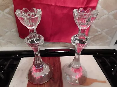 MIKASA Pirouette Czech Crystal Beautiful 2 Candle Holders 4  In Diam & 9.8  Tall • $24.99