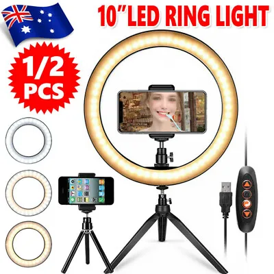 $15.29 • Buy LED Ring Light & Tripod Stand Phone Holder Dimmable Studio Photo Makeup Lamp AU