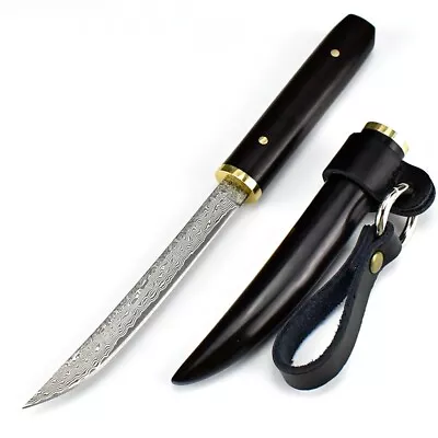 Retro Japanese Knife Hiking Fishing Fixed Blade Ebony Handle Knife Handmade • $49.45