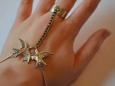 Urban Outfitters Swallow Bracelet W/ Ring Chain Harness Hand Swallow Gold Silver • £14.99