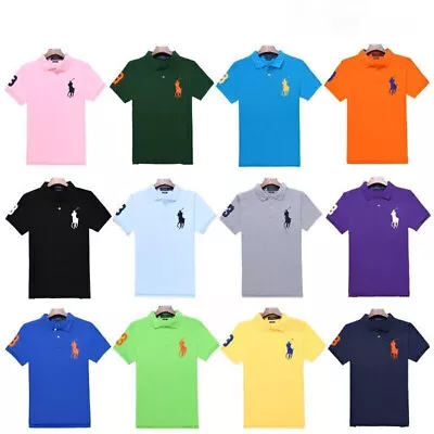 Men's Ralph Lauren Polo Shirt Cotton Short Sleeve Large Pony Polo Top Fit 2024 • £19.86