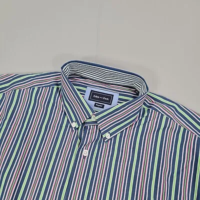 Eden Park Mens Shirt Blue Green XL Striped Long Sleeves Cotton Button Up • £44.99