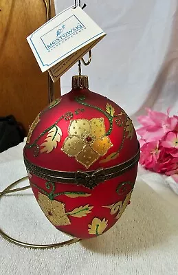 MOSTOWSKI KOMOZJA Hand Blown Hinged Egg Christmas Ornament Red Gold Floral Large • $69.99