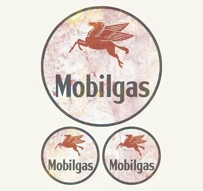 Distressed Mobilgas Mobil Gas Oil Vintage Vinyl Decal Sticker XL Large 3 For 1 • $21.99