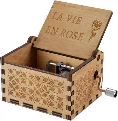 Wood Music Boxes La Vie En Rose Carved Hand Crank Musical Box Wooden Classic • £28.94