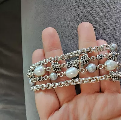 QVC Michael Dawkins Sterling Rondel Cultured Freshwater Pearl Bracelet Preowned • $99