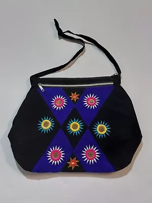 Vintage India Shoulder Bag Vtg Embroidered Mirrors Mirrored Black Velvety Purse  • $23.75