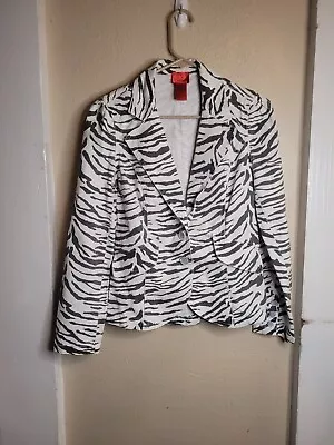 $17 • Buy V Cristina Zebra Denim Jacket Stretch Animal Print Africa Zoo Womens Small 