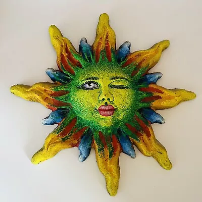 Macias Mexican Terra Cotta Sun With Face Hand Painted Wall Hanging Decor • $28.99