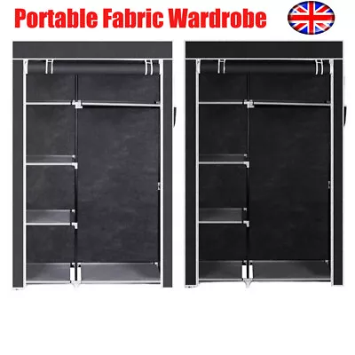 Portable Wardrobe Clothes Cloest Fabric Storage Shelving With Dust-proof Cover • £15.49