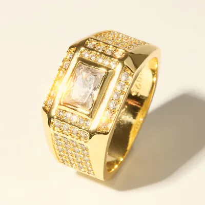 18K Yellow Gold Plated Zircon Rings Men's Wedding Engagement Rings Size 7-12 • $4.91