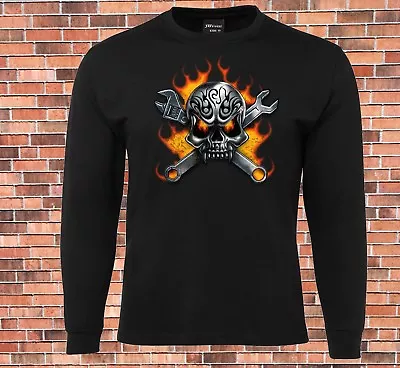 JB's Long Sleeve Black T-shirt Cool Mechanic Skull New Design • $27.99