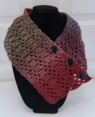 New Button Cowl Scarf Gray Yellow Red Black Buttons Handmade Hand Crochet Knit • $10.99