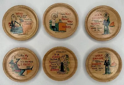 Set Of 6 Vintage Wooden Drink Coasters Novelty Funny Work Sayings And Holder • $12.97