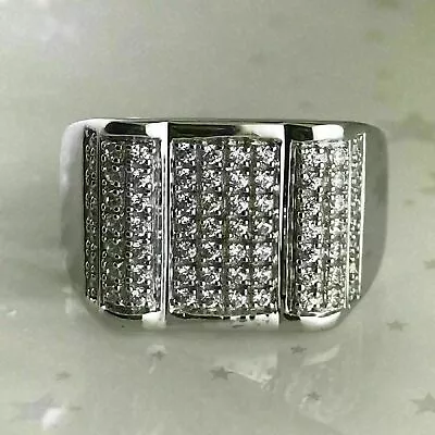 Modern & Sleek Engagement Men's Fine Ring 3.40 Ct Cubic Zircon 14K White Gold • $316.58