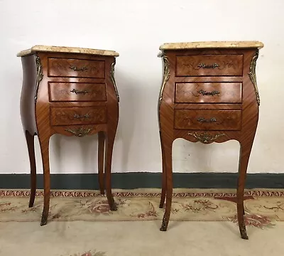 French Marquetry Oversized Bedside Tables Louis XVI Cabinets With Marble Tops • £875