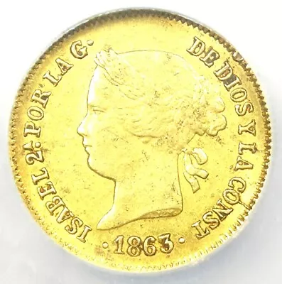 1863 Spain Philippines Gold Peso G1P Coin - Certified NGC XF Detail EF - Rare! • $441.75