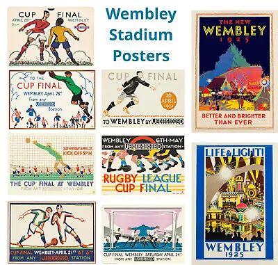 VINTAGE Football POSTERS Wembley LONDON Underground 1920's ART Deco Prints A4 A3 • £5.99