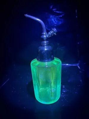 Vintage Blue Manganese Glass Perfume Atomizer Bottle Glows Like Uranium • $45