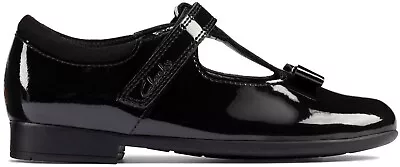 BNIB Clarks Girls SCALA HOPE K Black Patent Leather School Shoes • £29.99