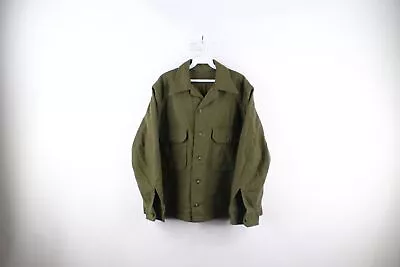 Vintage 50s Korean War Mens XL Faded Heavyweight Wool Military Field Shirt Green • $71.96