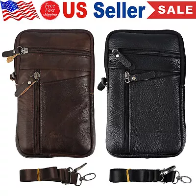 Men's Genuine Leather Fanny Waist Bag Cell Phone Pocket Coin Purse Belt Bum Pack • $9.15