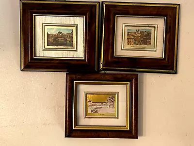 Italy 23K Gold Leaf Mini Chromolithograph Framed Venice Florence Rome Lot Of 3 • $24.95