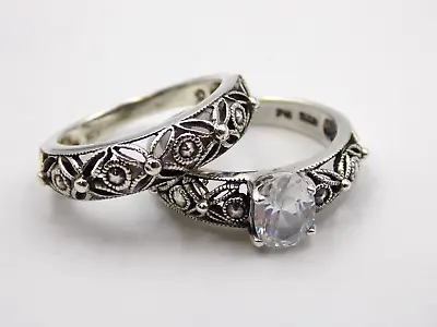 Vintage RJ 925 Signed RJ Graziano Sterling Silver CZ Filigree Wedding Set • $39.99