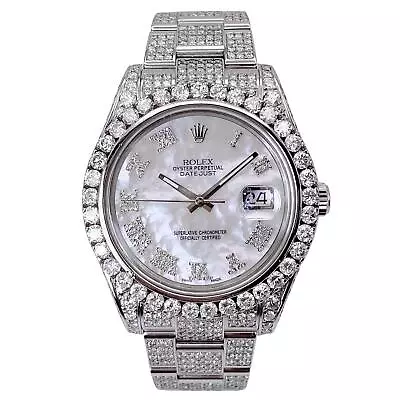 Rolex Datejust II Iced Out 15 Carat Diamonds MOP Dial Automatic Watch 116300 • $19999