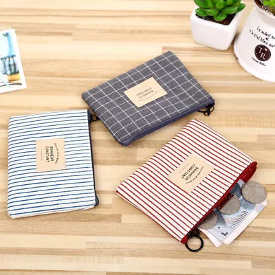 Unisex Canvas Striped Coin Pocket Wallet Women'S Coin Clip Wallet Cover • £5.38