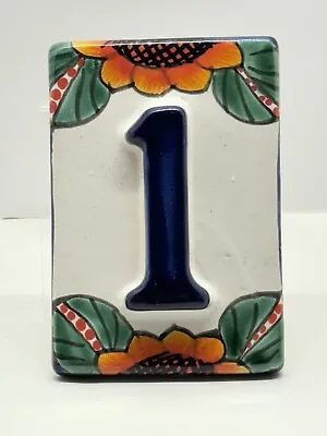 Mexican BLUE Tile House Number 1 High Relief Tiles Mexico Number 1 • $4.89