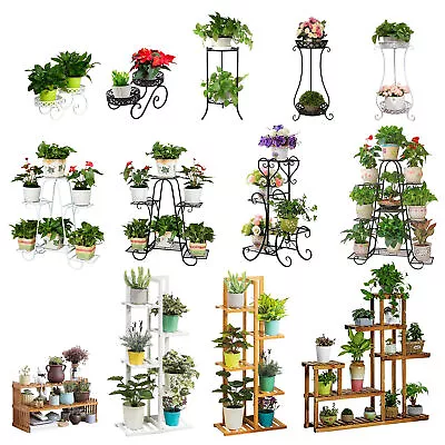 £11.95 • Buy Metal Wooden Plant Flower Pot Display Stand Shelf Storage Rack In/Outdoor Garden