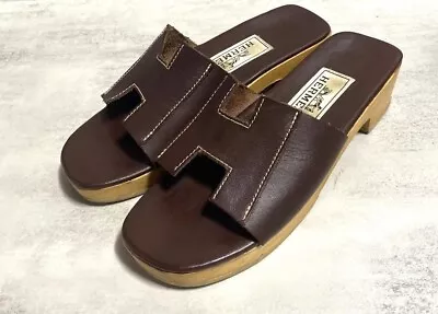 HERMES Oasis H Leather Sandal 36 Brown Authentic Women Used From Japan • $577.24