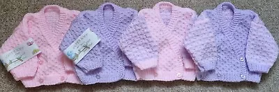 Hand Knit Newborn Baby Girl's Crossover Cardigan Pink/lilac Stripe Combinations • £7.50