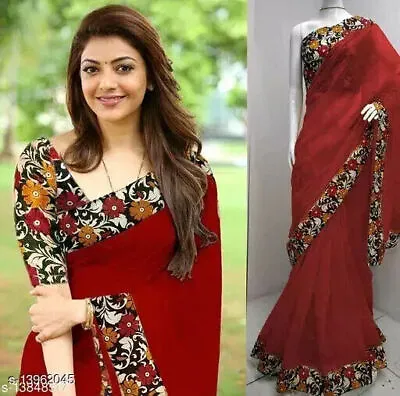 Indian Bollywood Fancy Woman Cotton Silk Red Lace Border Saree With Blouse • £25.03