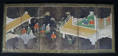 Antique Japan Folding Screen Painting Small Byobu Hand Craft 1800 • £305.40