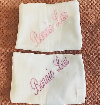 Personalised Embroidered Baby Muslin Square Cloth X2 In Whitepink Or Blue ❤️ • £6.50
