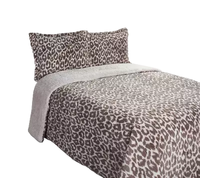 New Berkshire Animal Print Fur Comforter Set W/ Sherpa Reverse FULL Dark Natural • $99.95