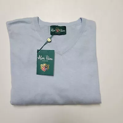 $67.50 • Buy ALAN PAINE L Large Light Blue Linen Cotton Pullover V-Neck Men's Sweater NWT