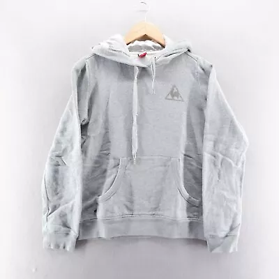 Vintage Le Coq Sportif Womens Hoodie Medium Grey Logo Print Pullover 100% Cotton • £12.34