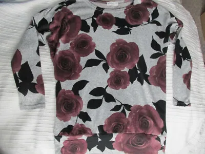 Apricot Ladies Grey Maroon Rose Floral Soft Touch Loose Fit Top NEW  8/10 • £4.49