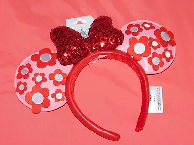 Disney Parks Valentine's Pink Red Flower Minnie Ears Headband 2024 New With Tags • $31.95