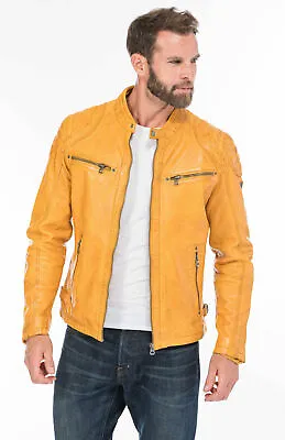 Men's Yellow Leather Jacket Real Lambskin Moto Biker Cafe Racer Stylish Jacket • $149.99