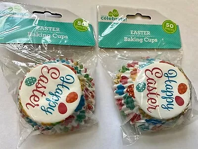 $6.50 • Buy 2 Packs Of 50 (100) Easter Cupcake Liners Happy Easter With Easter Eggs