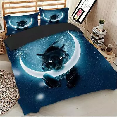 Wolf Moon Starry Sky Quilt Duvet Cover Set Bed Linen Full Comforter Cover • $54.99