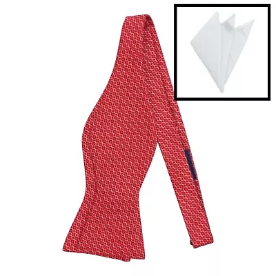 BROLETTO Mens BOW TIE SELF TIE Red Micro Woven Adjustable Bowtie POCKET SQUARE • $12.87